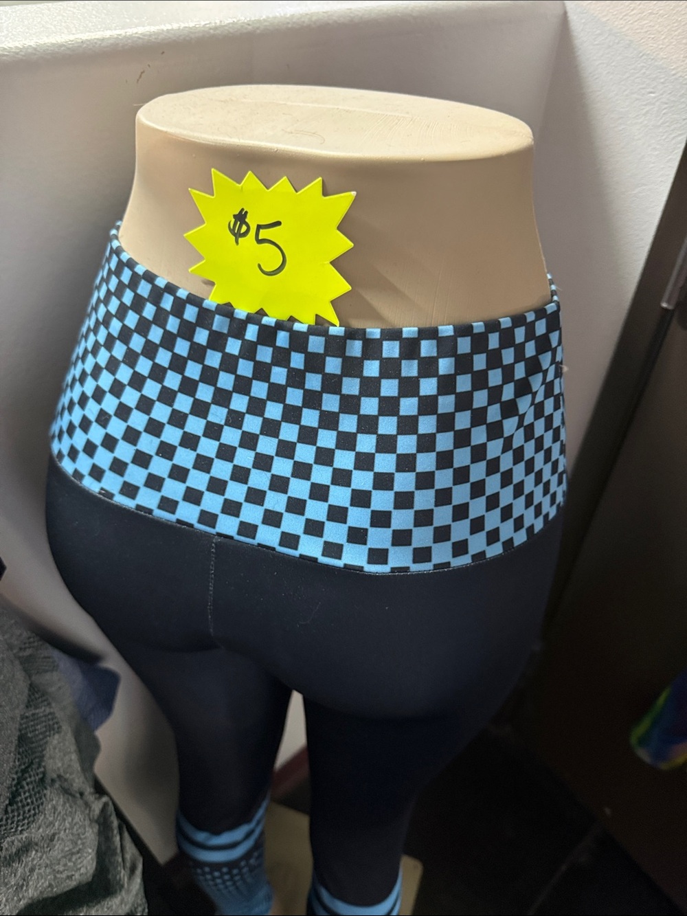 Kids Checkerboard High-Waist Leggings - Blue/Black pink/ black white/ black